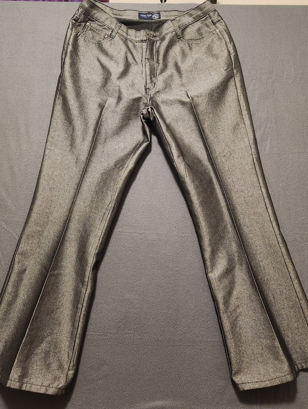 Venezia Jeans Women Size 18 Silver Metallic Flare